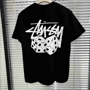 Stussy Black Tee with White Dice & Logo Graphic